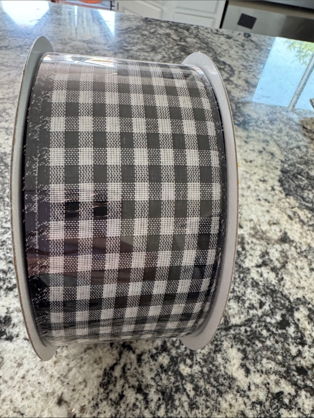 Black and White Checked Wire Edged Ribbon